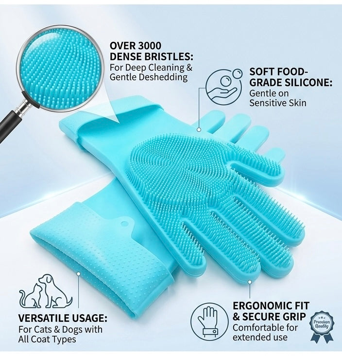 3-in-1 Silicone Pet Grooming & Bathing Gloves – Gentle Deshedding & Massage Scrubber for Dogs & Cats (1 Pair)